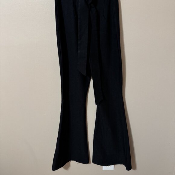 ⭐ Y2K Top 10 Black Flare Leg Pants | Tie Waist | High-Rise Retro Stretch  #268 - Picture 3 of 5